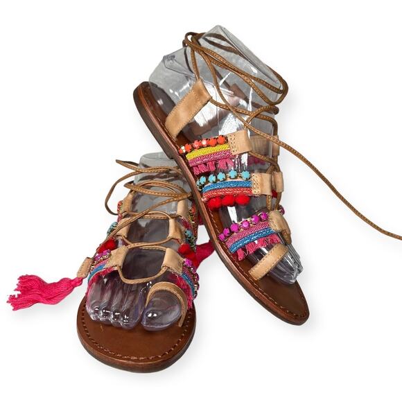 Schutz Women Patricia Leather Gladiator Ankle Wrap Flat Mule Sandals EU 38 US7.5 - Picture 2 of 6